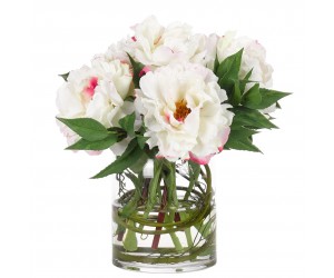 Цветы PEONY, бело-розовые в стеклянной вазе