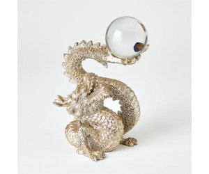 Скульптура Dragon Holding Sphere-Silver Leaf