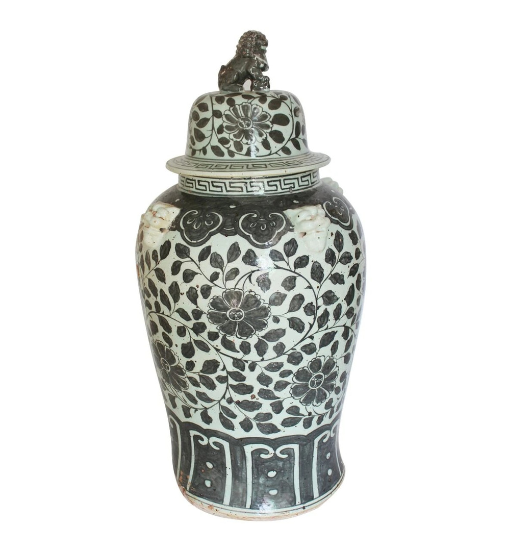 Ваза керамическая  Black Vine Lion Lid Temple Jar Large