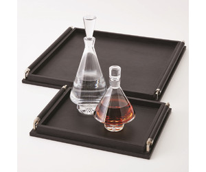 Поднос Wrapped Handle Tray-Black Leather-Lg