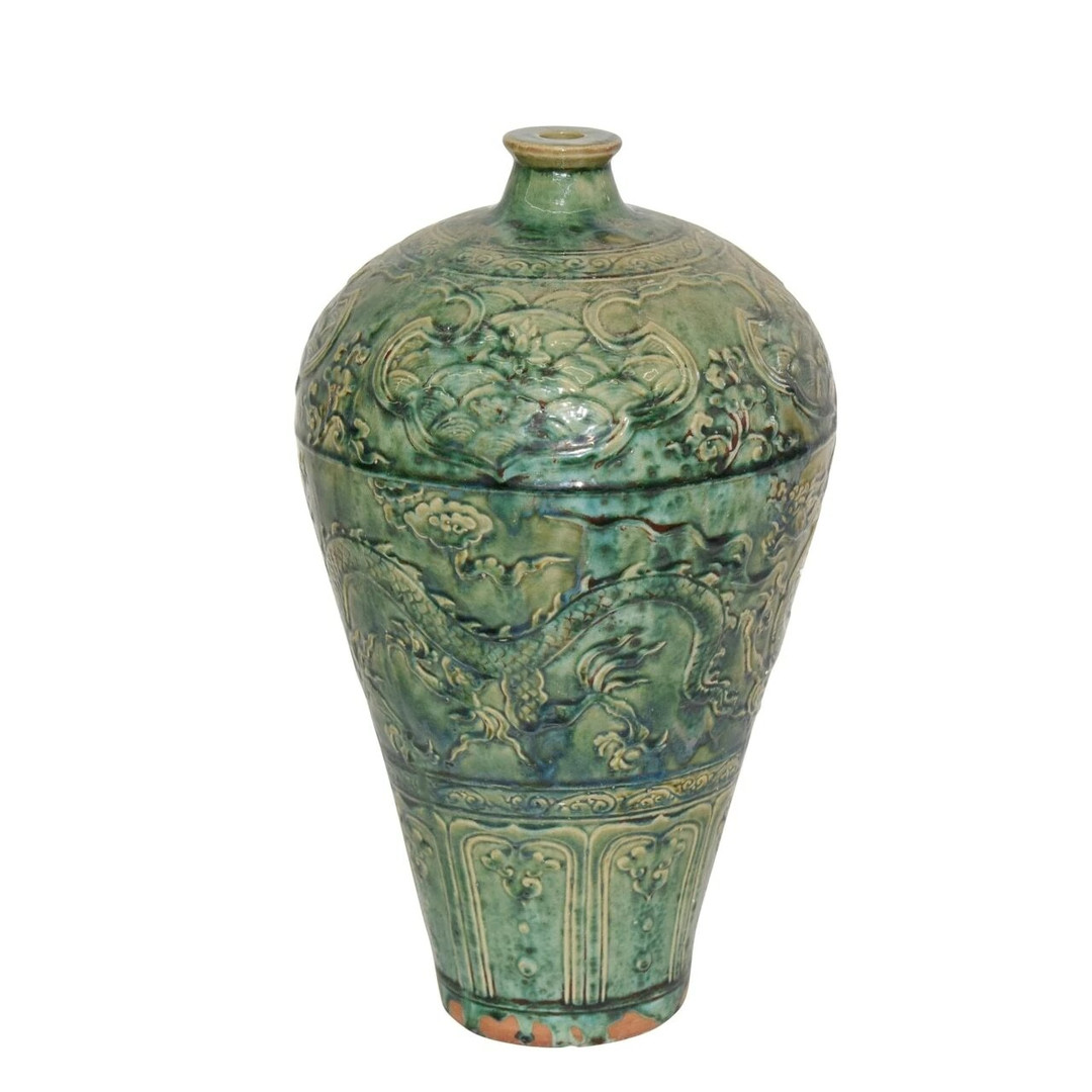 Ваза керамическая  Speckled Green Carved Dragon Plum Vase