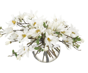 Цветочная композиция MAGNOLIA, белые цветы, стеклянный шар