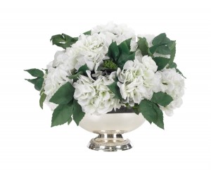 Цветы Hydrangea Белые в серебряной чаше