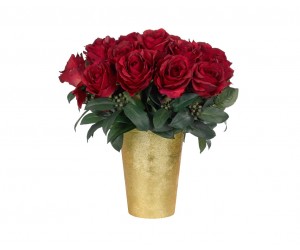Цветы Rose Красные в позолоченном терракотовом горшке