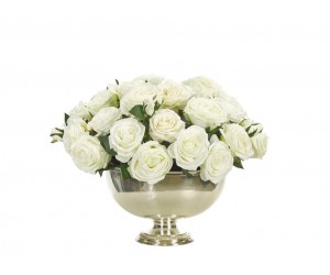 Цветы Rose, Кремовые белые в серебряной чаше на пьедестале