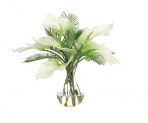 Цветы Antherium Бело-зеленые в стеклянной вазе