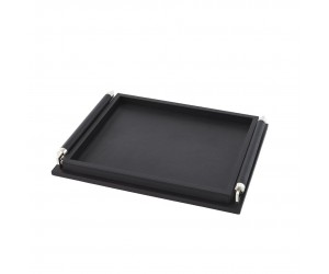 Поднос Wrapped Handle Tray-Black Leather-Sm