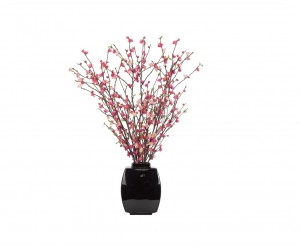 Цветы Cherry Blossom, розовые в керамической черной вазе