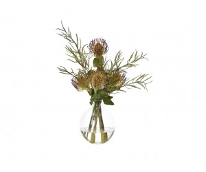Цветы Protea зеленый бургунди в стеклянном шаре