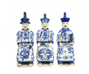 Статуэтки бело-голубые фарфоровые Sitting Qing Emperors of 3 Generations - Set