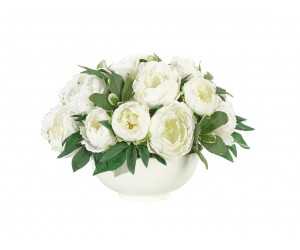 Цветы Peony кремово-белые в белом горшке из смолы