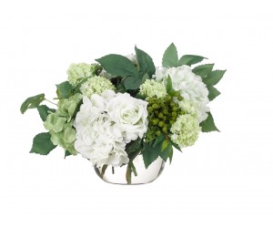 Цветы Hydrangea Rose бело-зеленые в стеклянной вазе